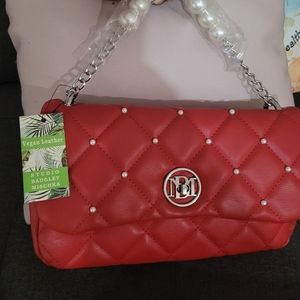 Red Badgley Mischka crossbody pearl bag